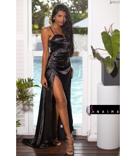 Robe longue noire satinée