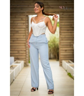 Pantalon tailleur bleu ciel