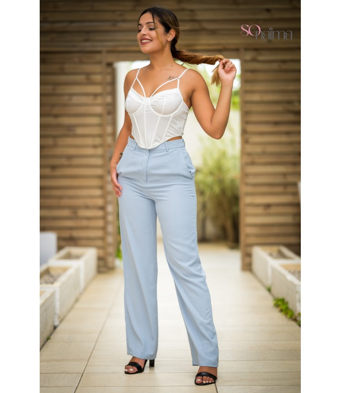 Pantalon tailleur bleu ciel